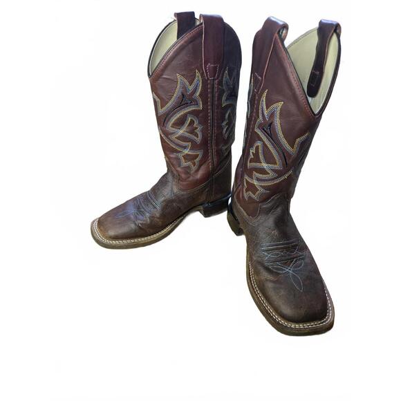 Old West Brown Western Cowboy Boots with Embroidered Design Boys - Picture 2 of 12